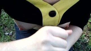 Public Handjob Cumshot Nice Tits