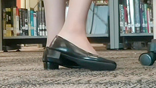 Pantyhose Feet Play Shoes In Library