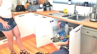 Slutty Bored House Wife Fucks Electrician In The Kitchen
