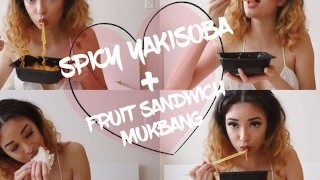 Spicy Yakisoba + Fruit Sandwich Mukbang