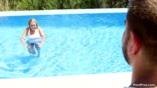 Lovely Blonde Girl Struggles To Deepthroat A Guy Outdoors