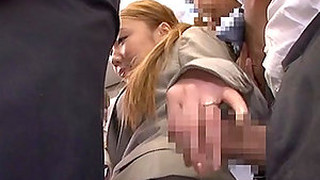 Blonde Japanese Girl Sucks A Cock And Gives Handjob In A Metro Train
