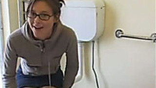 Nerdy College Girl Is In The Public Toilet After Morning Exercise
