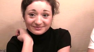 Sex-starved Brunette Whore Sucks Two Cocks For Money