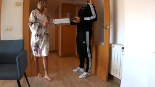 Spanish Pizza Guy Gets Surprise BJ And Fuck From Tattooed Blond Girl