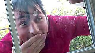 Spying Guy Invited In To Fuck The Cute Cheerleader