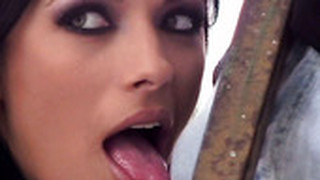 Tall Tanned And Nude Black Haired Model Shalina Divine Works On Camera